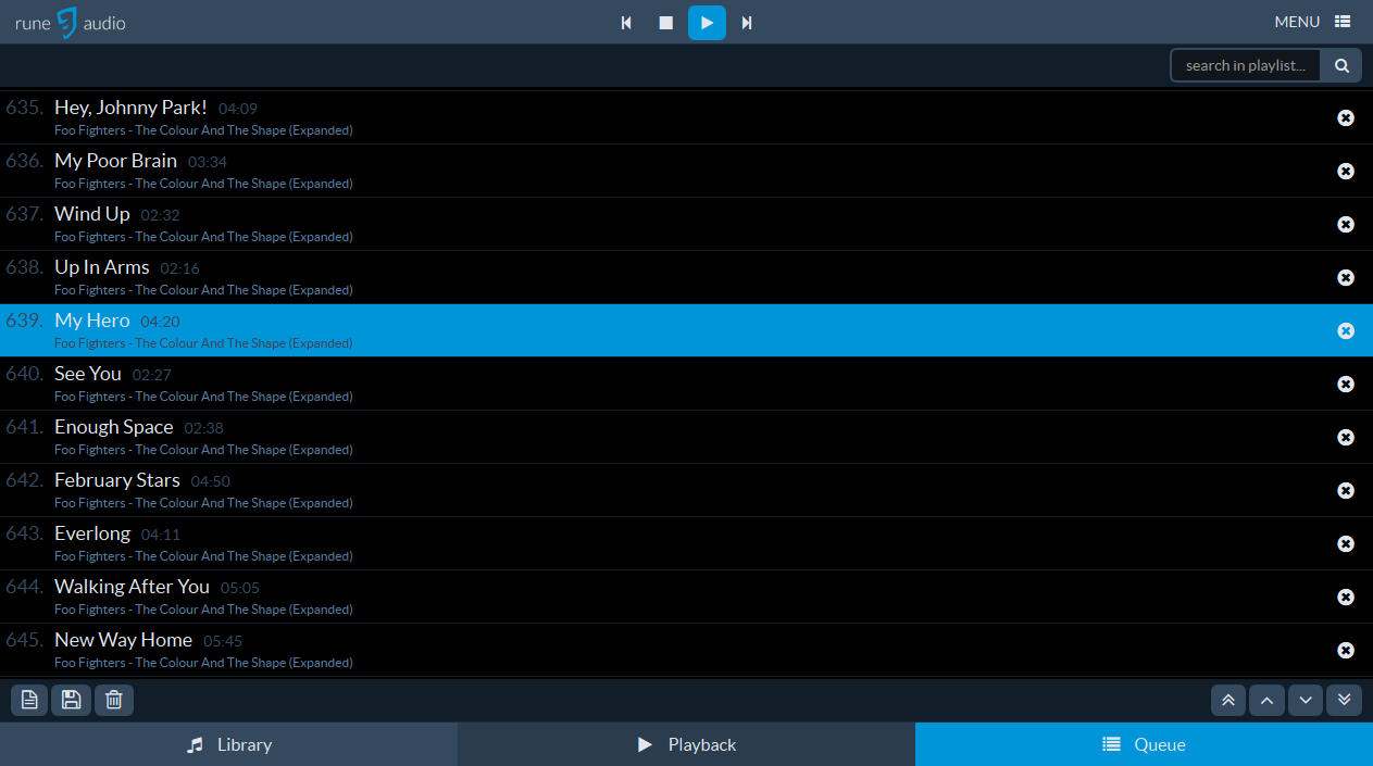 RuneAudio - Queue