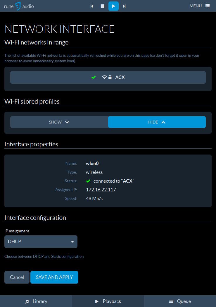 RuneAudio 0.3-beta Wi-Fi