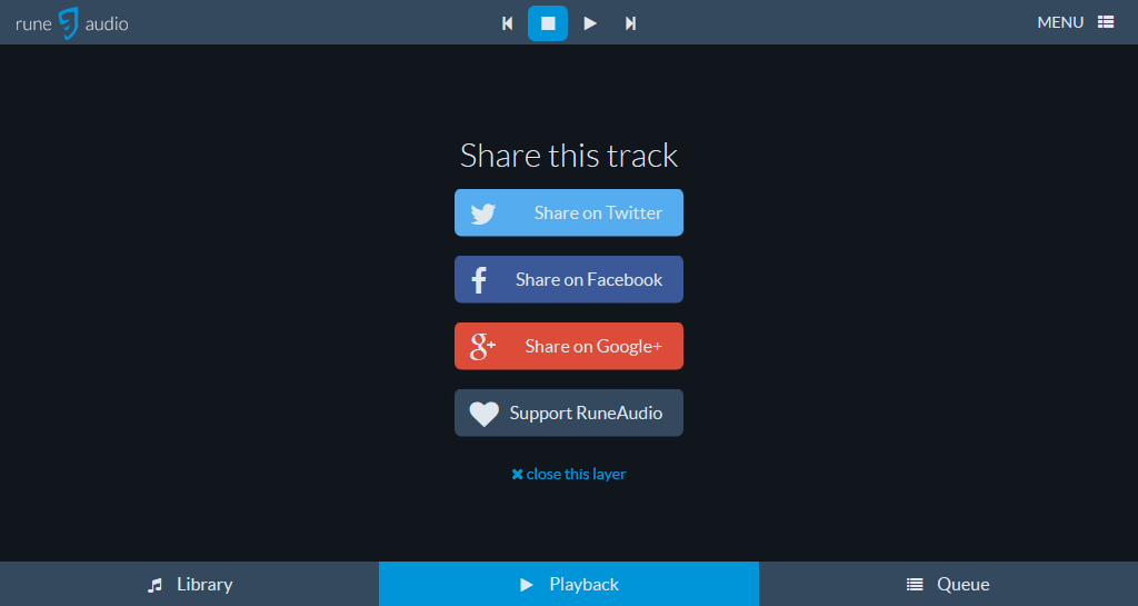 Social sharing made easy while listening to music in RuneAudio 0.3-beta